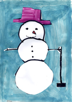 Zeichnung Schneemann, ausgeschnitten und aufgeklebt